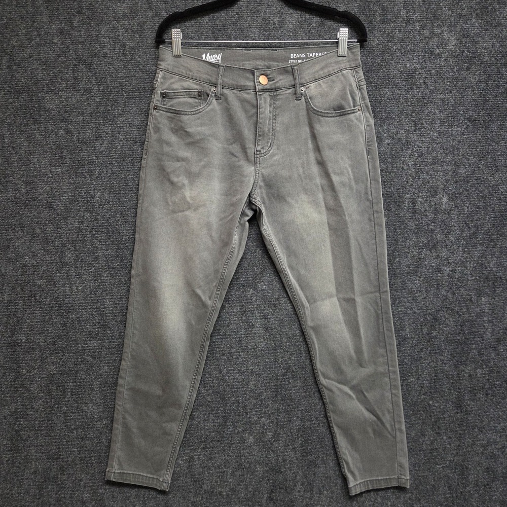 Mugsy Jeans Mens 31x28 Gray Beans Tapered 5 Pocket Denim Preppy Tailored